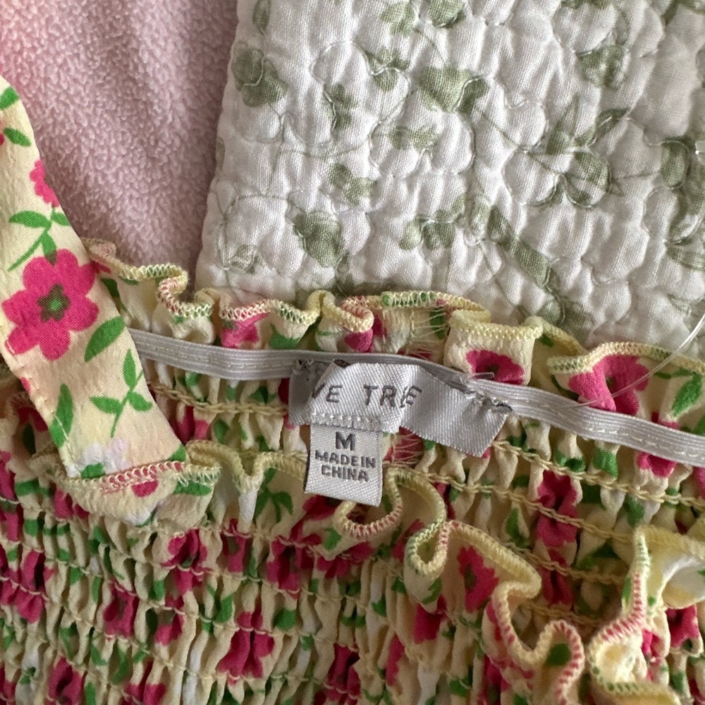 Love Tree Ruched Spring Floral Yellow Mini Dress with Ruffled Bottom - Picture 4 of 7